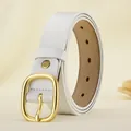 Women's minimalist white leather belt with a matte golden oval buckle for jeans - S / White