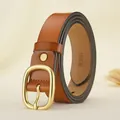 Ceinture femme en cuir marron avec boucle ovale dorée mate élégante en 115 cm - Chameau
