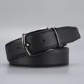 Men's business leather belt with black Saffiano texture and gunmetal rotatable pin buckle - 224 Texture Reversible Rotating Pin Buckle (105cm)