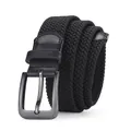 Elastic black woven belt for men with a metallic pin buckle and textured design - 105cm / Black