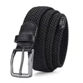 Men's black braided elastic belt with silver metal buckle on white background - 105 / Gunmetal Buckle Black