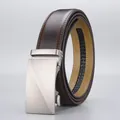 Premium dark brown leather belt for men with a silver brushed alloy automatic buckle - 989# Dark Coffee Gradient Style D / 120cm