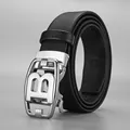 Men's black litchi texture leather belt with silver metal B-letter automatic buckle - 115cm / Letter B Silver Buckle - 147 Pattern