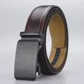 Premium brown leather belt for men featuring a matte black alloy automatic buckle - 989# Dark Coffee Gradient Style A / 120cm