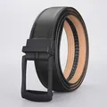 Men's automatic buckle leather belt with carbon fiber texture and matte black buckle - 115cm / Black