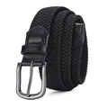 Ceinture tressée noire élastique avec boucle ardillon argentée et détails en cuir - Boucle Noir Fusil Sangle Noire / 105cm