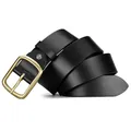 Classic black leather belt for men with vintage golden brushed metal pin buckle - 105cm / Black