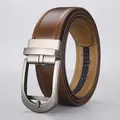 Men's brown leather automatic belt with matte silver buckle and dual stitching detail - Style A (989#) / Burnished Brown / 115cm