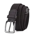Men's dark brown braided elastic belt with silver buckle and leather details - 105 / Gunmetal Buckle Coffee