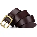 Classic dark brown genuine leather belt for men featuring a matte golden square pin buckle - 105cm / Coffee