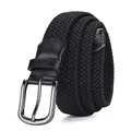 Ceinture tressée élastique noire avec boucle ardillon en métal argenté et cuir - Boucle Noir Mat Sangle Noire / 105cm