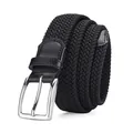 Black woven elastic stretch belt with silver metal pin buckle for men casual wear - 105 / Silver Buckle Black