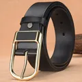 Classic men's black leather belt with premium gold pin buckle for business and casual wear - 105 / Black