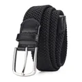 Elastic woven belt in black with silver needle buckle and leather end reinforcement - 105cm / Silver Buckle Black Belt