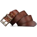 Dunkelbrauner Ledergürtel im Retro-Stil mit Vintage-Messingschnalle für Herren - 105cm / Dunkelbraun