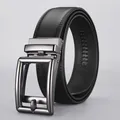 Hochwertiger Herren-Ledergürtel in Schwarz mit dunkelgrauer Automatik-Metallschnalle - 105cm / Stil A