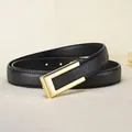 Premium black leather belt for women with elegant gold geometric metal buckle for dresses - 95cm / Black