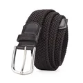 Elastic woven stretch belt in dark brown with polished silver metal pin buckle - 105cm / Silver Buckle Coffee Belt