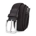 Men's dark brown braided elastic stretch belt with polished silver metal buckle - Silver Buckle Coffee