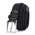 Schwarzer geflochtener Elastikgürtel für Herren mit silberner Metallschnalle und Leder - 105 / Silberschnalle Marineblau