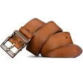 Vintage brauner Ledergürtel für Herren mit antiker Bronzeschnalle im robusten Workwear-Stil - 105cm / Braun