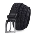 Geflochtener Herren-Gürtel in Schwarz mit Metallschließe und Leder-Applikationen - 105 / Gewehrschwarz Schnalle Marineblau
