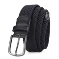 Ceinture tressée élastique noire classique avec boucle ardillon en alliage argenté poli - Boucle Gunmetal Ceinture Marine