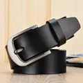 Classic black leather belt for men featuring a matte silver metal pin buckle - Extended Size / Black