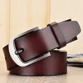 Classic dark brown genuine leather belt with brushed silver metal buckle for men - Extended Size / Brown