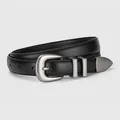 Classic black leather belt for women featuring a vintage silver buckle and metal tip - 100cm / Black