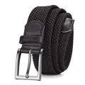 Ceinture tressée extensible marron foncé avec boucle argentée mate et finitions en cuir - Boucle Gunmetal Café