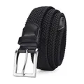 Ceinture tressée élastique noire pour hommes avec boucle ardillon en alliage argenté - Boucle Argentée Sangle Noire