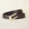 Classic dark brown leather belt for women featuring a minimalist golden rectangle buckle - 95cm / Coffee