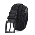 Ceinture tressée élastique noire pour homme avec boucle ardillon en métal noir mat - Boucle Noir Mat Noir