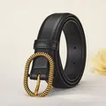 Cintura da donna in pelle nera con fibbia in metallo dorato a corda intrecciata - 100cm / Nero