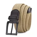 Ceinture tressée élastique kaki pour homme avec boucle à ardillon en alliage noir mat - Boucle Noir Mat Beige