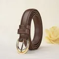 Cintura sottile in pelle marrone scuro da donna con fibbia ovale dorata - 100cm / Marrone