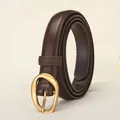 Women's vintage brown leather belt with elegant matte gold oval buckle for jeans - 105cm / Coffee