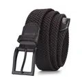 Ceinture tressée marron foncé pour homme avec boucle en métal noir mat et détails cuir - Boucle Noir Mat Café