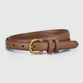 Classic slim brown leather belt with vintage golden horseshoe buckle for women - 105cm / Brown