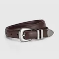 Classic dark brown genuine leather belt with a vintage matte silver buckle for women - 100cm / Brown