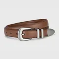Classic dark brown leather belt for women with elegant silver needle buckle detail - 100cm / Brown