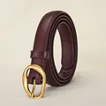 Deep burgundy leather belt with a matte gold irregular oval buckle for a vintage look - 105cm / Angola Red