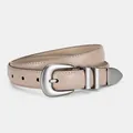 Genuine leather women belt in taupe with vintage silver pin buckle and metal tip - 100cm / Khaki