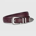 Genuine leather belt in burgundy finish with silver frosted buckle for stylish women - Angola Red