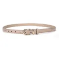 Eleganter schmaler Ledergürtel für Damen in Apricot mit klassischer goldener U-Metallschnalle - Gold Buckle / Khaki