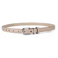 Damen schmaler Echtledergürtel in Hellbeige mit polierter silberner D-Ring Schnalle - Silberne Schnalle / Khaki