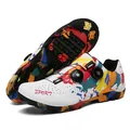 Scarpe da ciclismo stile graffiti in pelle bianca con doppio sistema di chiusura boa - 38 / Stile Senza Bloccaggio / Bianco