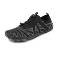 Quick-dry black five-finger water shoes with breathable mesh and elastic toggle laces - EU 35 / Black