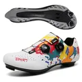 Scarpe da ciclismo bianche con design a schizzi e doppia fibbia rotante per mountain bike - 38 / Stile Bloccaggio MTB / Bianco